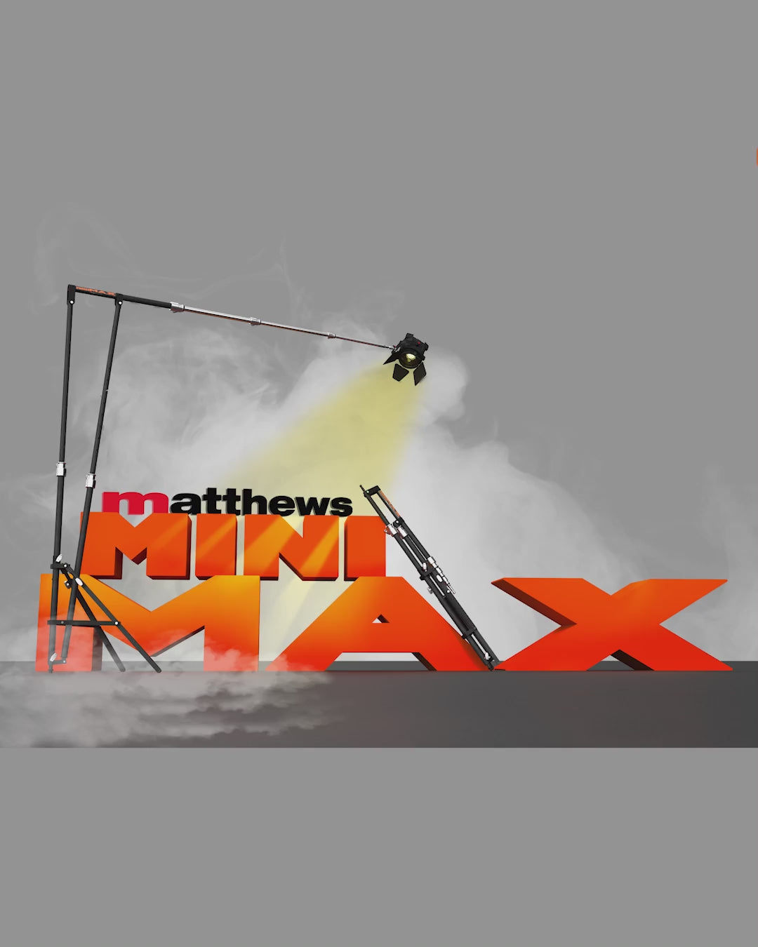Mini MAX stand setup showing riser extension and leveling legs