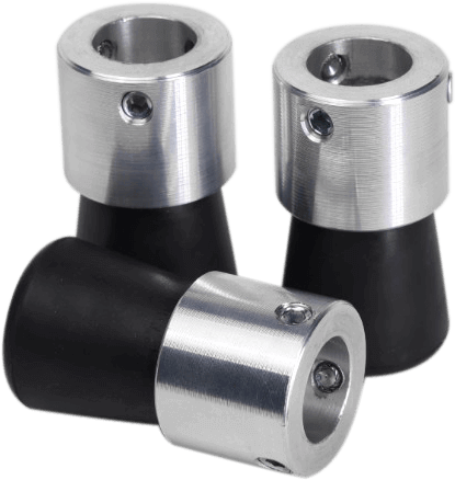 Set of three durable tripod spreader attachments featuring a blend of black rubber and silver metal for enhanced stability.