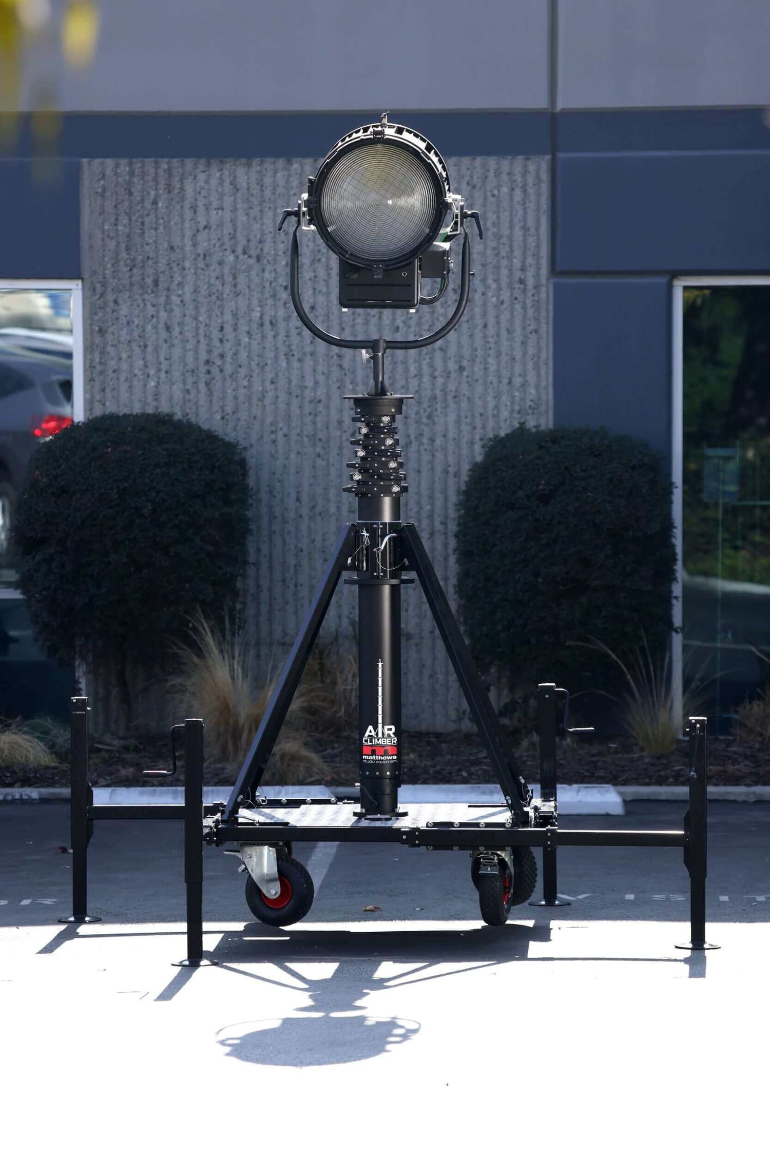 Air Climber equipment available for rent, featuring a pivot ring for safe transitions, shown outdoors in daylight.