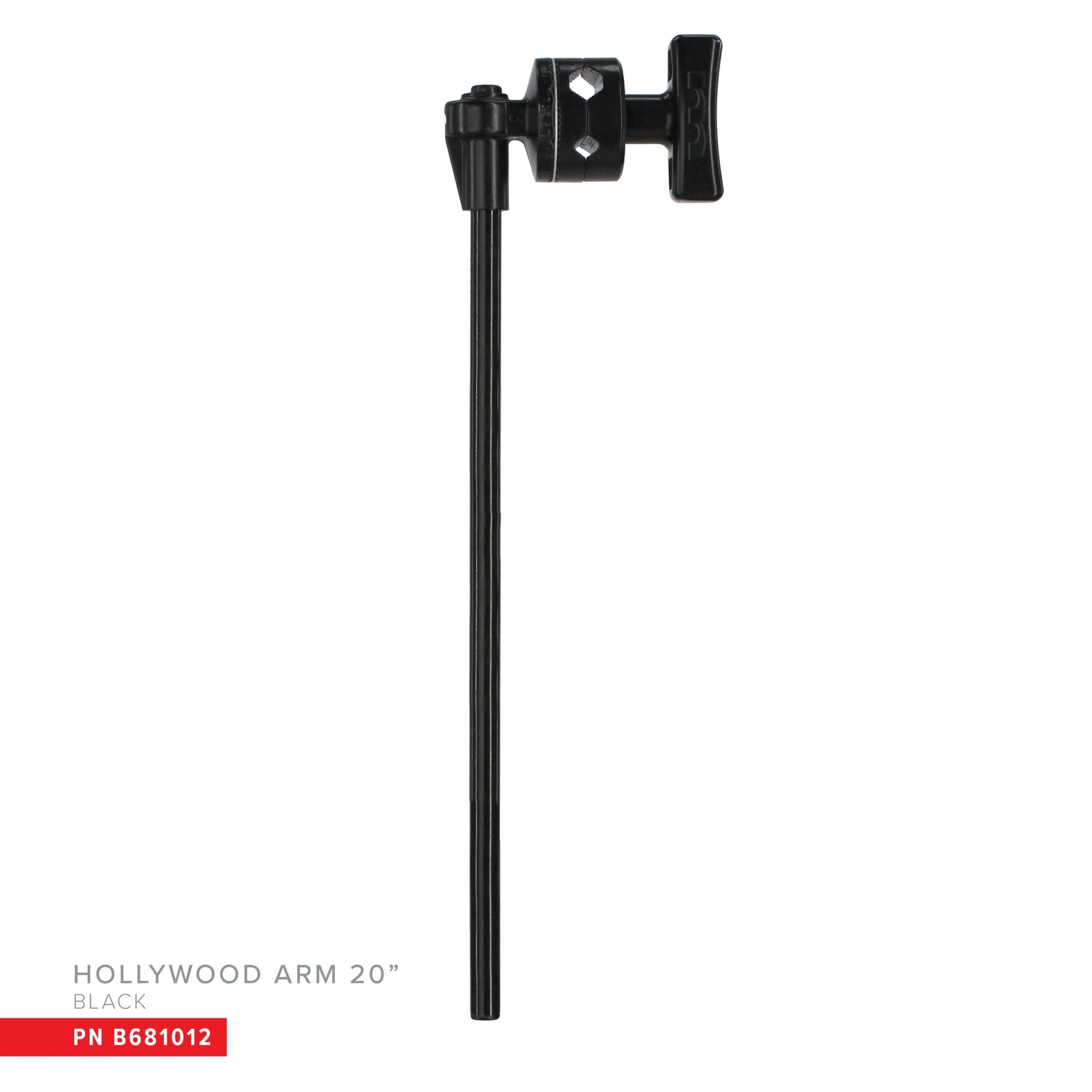 Matthews Hollywood Arms 20" stainless steel black arm with ergonomic T-handle and grip head for efficient and safe tightening.