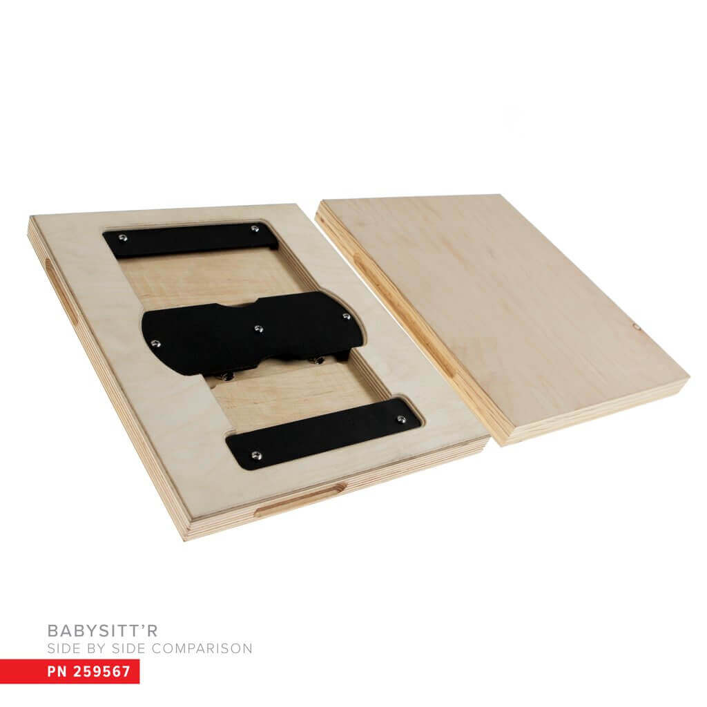 BabySitt'r "Mini" 2 Pack side-by-side comparison image showcasing the mounting system and wooden plate design.