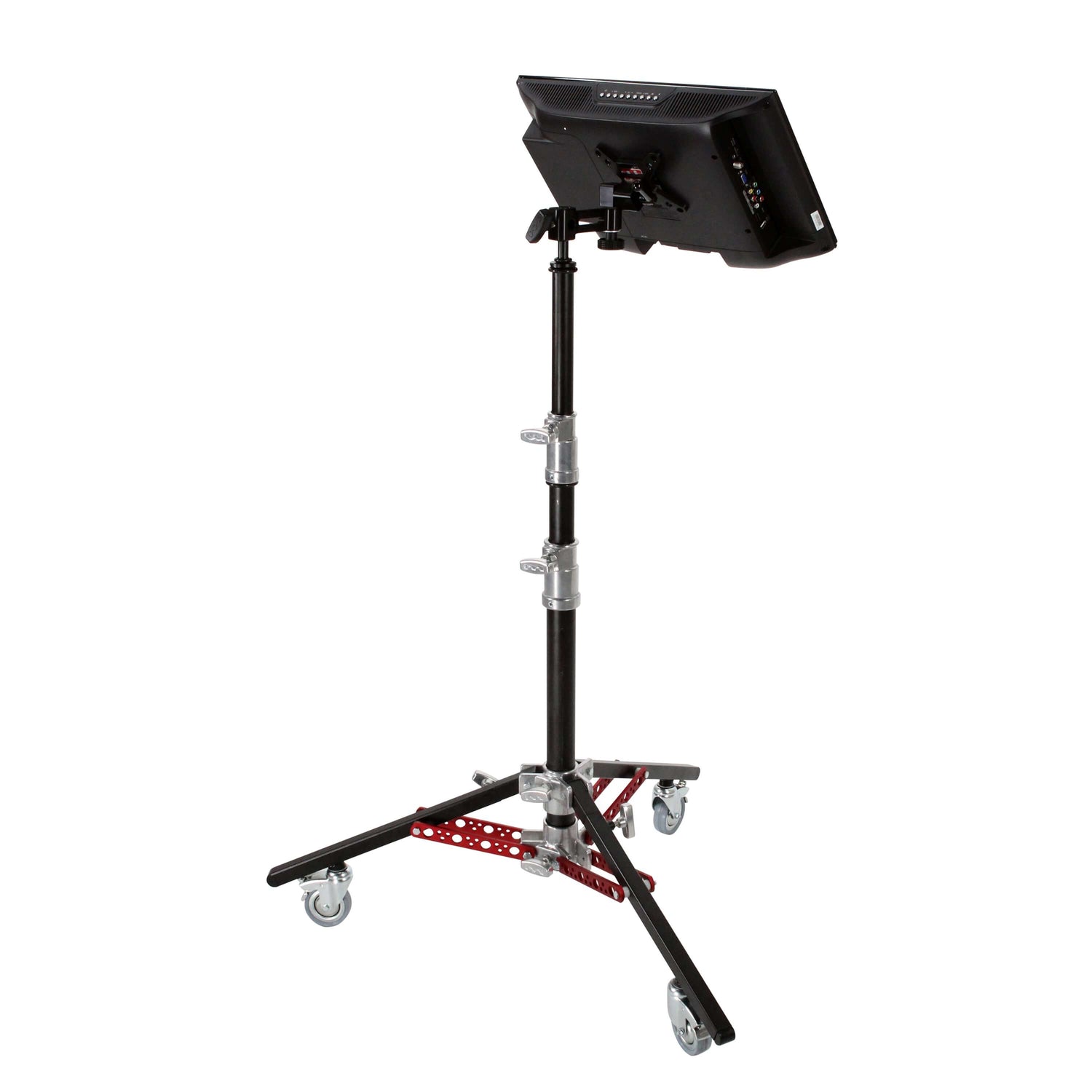 Monitor Stand II with high-quality 4" casters, designed for secure monitor mounting on set. Ideal for filmmakers and broadcasters.