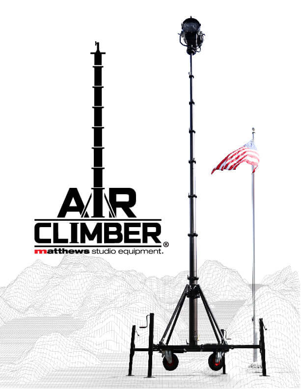 Air Climber by Matthews Studio Equipment with an American flag in the background.